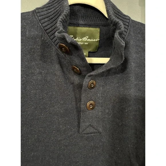 Eddie Bauer Sweater Blue Pullover Cashmere Blend Ribbed‎ Button Size Medium - Picture 2 of 6